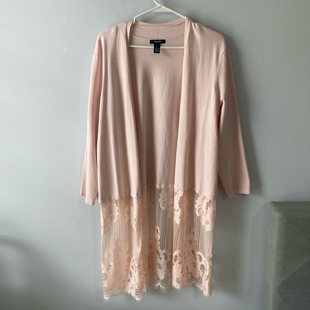 ⚡️Last Days! Alfani Peach Open Front Cardi Lace Details 3/4 Sleeve L